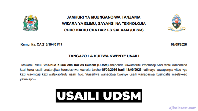 UDSM Interview Notice for Shortlisted Applicants (September 2026)