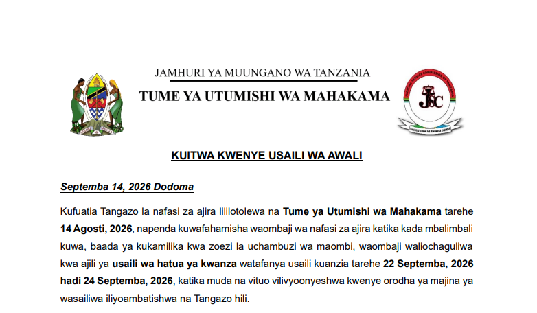 Names called for Interview Tume ya Utumishi wa Makahama Judicial Service Commission (JSC)
