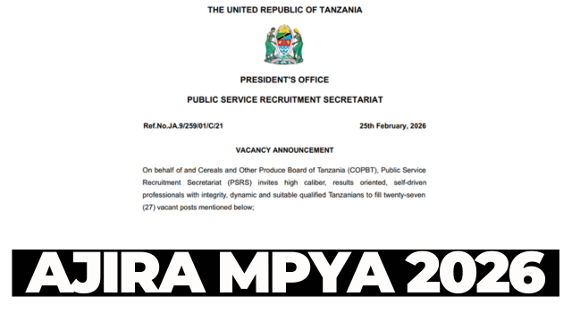 27 Vacants Posts Open at Cereals and Other Produce Board of Tanzania (COPBT)