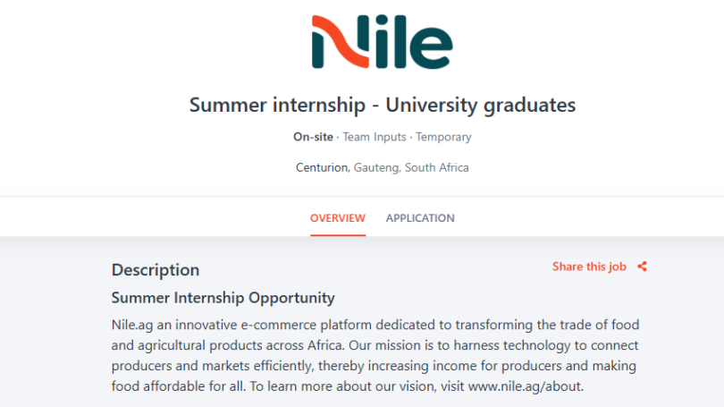 Nile Fresh Summer Internship for University Graduates in South Africa