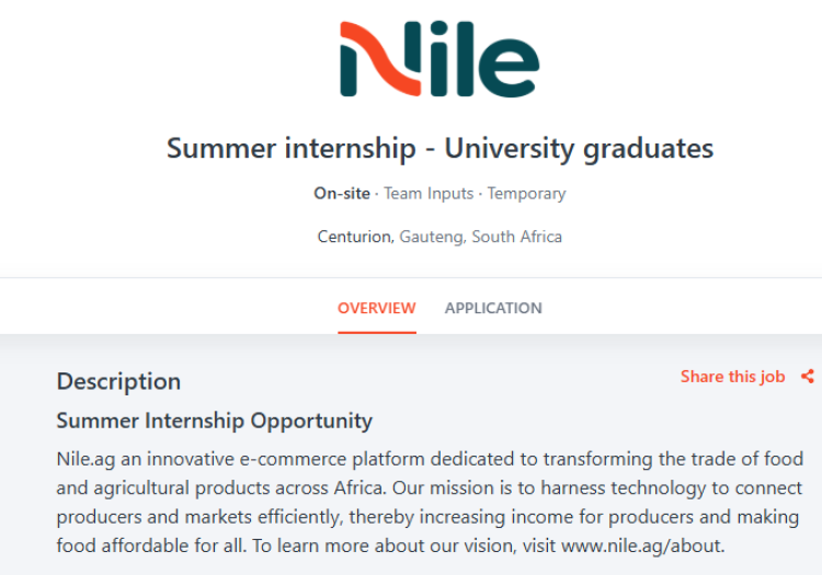 Nile Fresh Summer Internship for University Graduates in South Africa