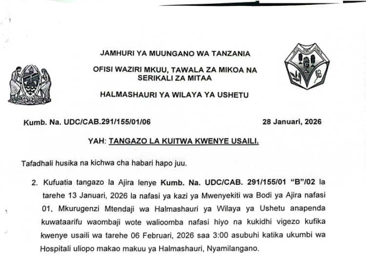 Ushetu District Council Call for Interview February 2026